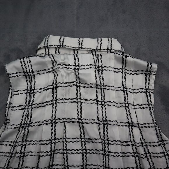 Forever 21 Shirt Womens S White Black Plaid Button Up Sleeveless Collared Top - Picture 9 of 15